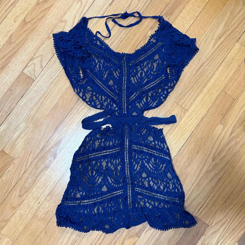 Backless Blue Lace Dress
